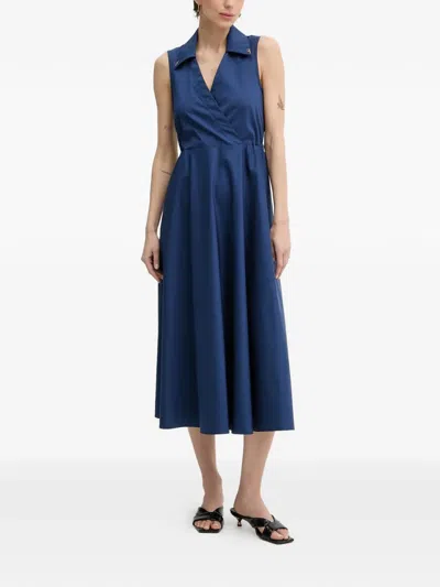 Fracomina Sleeveless Wrap-style Midi Dress In Blue