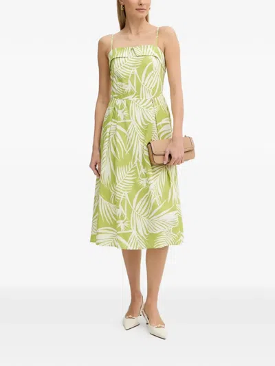 Fracomina Square-neck Floral-print Midi Dress In Green