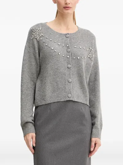 Fracomina Stone-embellishment Button-fastening Cardigan In Gray