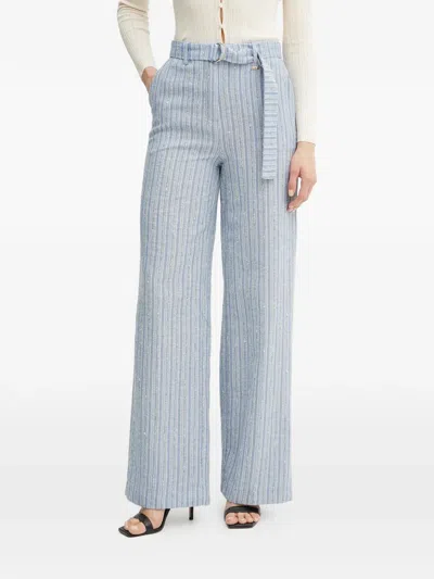 Fracomina Striped Belted Trousers In Blue