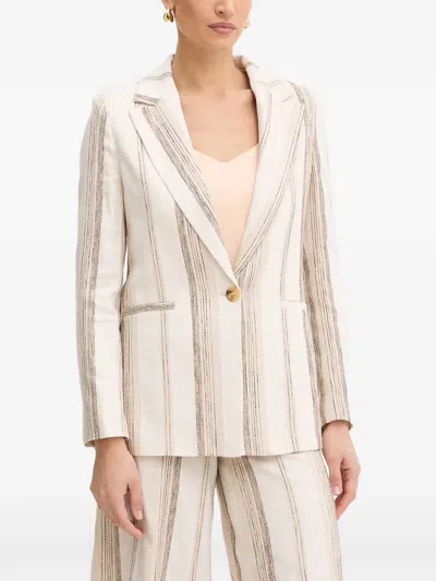 Fracomina Striped Button Blazer In Neutral