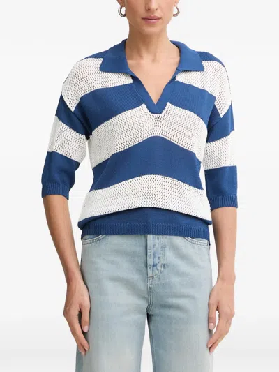 Fracomina Striped Open-knit T-shirt In Blue
