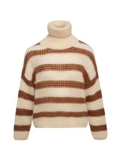 Fracomina Striped Roll-neck Sweater In Gold