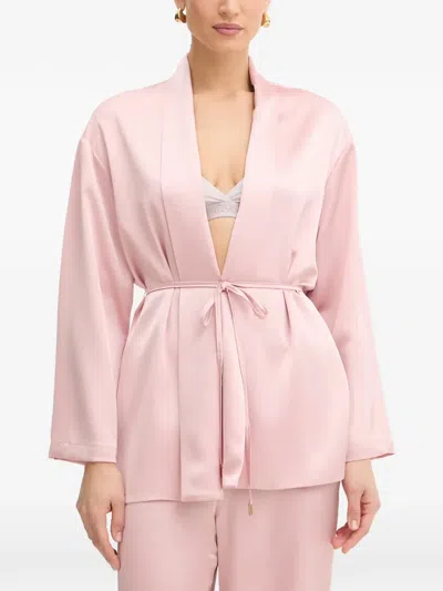 Fracomina Tie-waist V-neck Satin Jacket In Pink