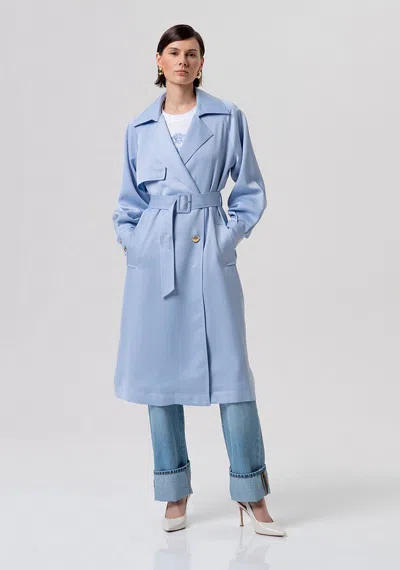 Fracomina Trench Jacket Woman Lightblue In Blue