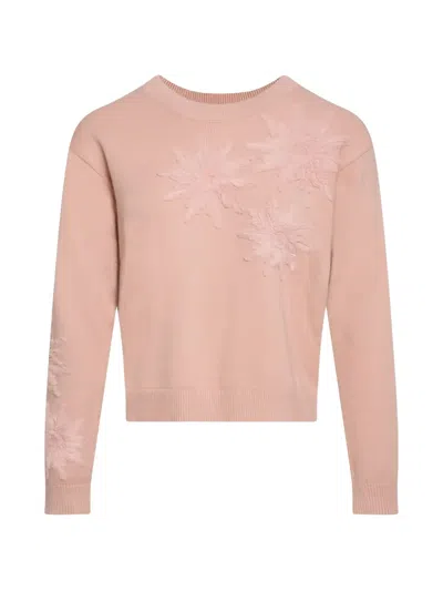 Fracomina Tulle Floral-appliqué Sweater In Pink