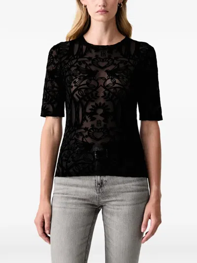Fracomina Velvet-flocked T-shirt In Black
