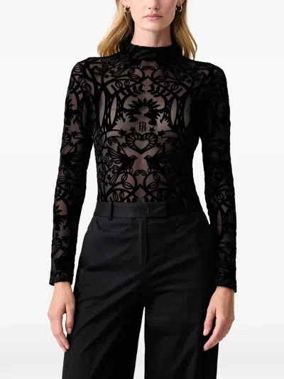 Fracomina Velvet-patterned Mesh Body In Black