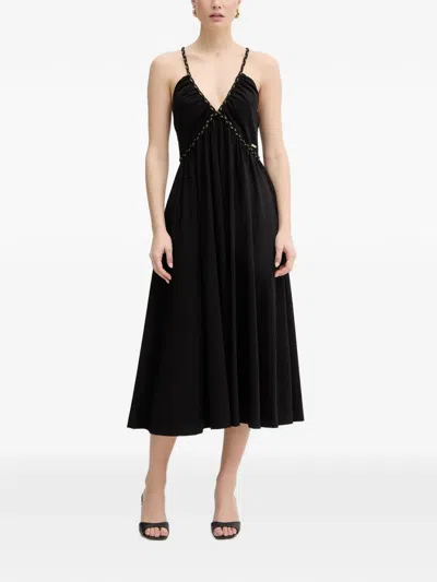 Fracomina V-neck Midi Dress In Black