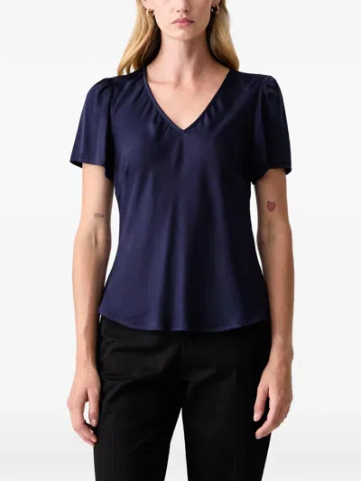 Fracomina V-neck Puff-sleeve Blouse In Blue