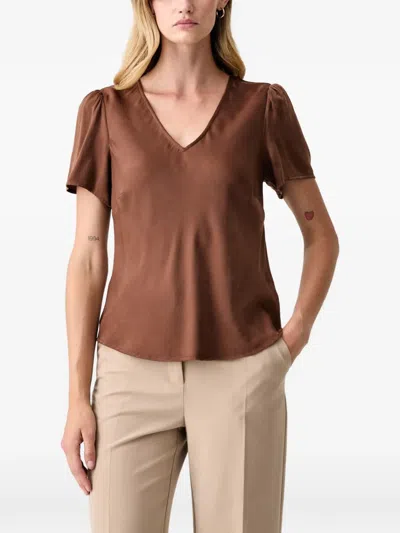 Fracomina V-neck Puff-sleeve Blouse In Brown