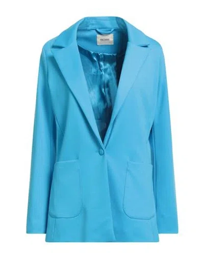 Fracomina Woman Blazer Azure Size L Polyester, Rayon, Elastane
