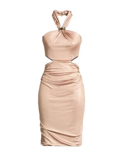 Fracomina Woman Midi Dress Beige Size L Polyester, Elastane In Brown