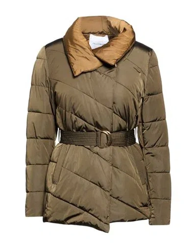 Fracomina Woman Puffer Military Green Size L Nylon