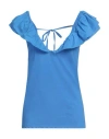 Fracomina Woman Top Azure Size L Cotton, Elastane In Blue