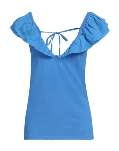 Fracomina Woman Top Azure Size L Cotton, Elastane In Blue