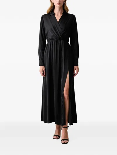 Fracomina Wrap-style Side-slit Maxi Dress In Black