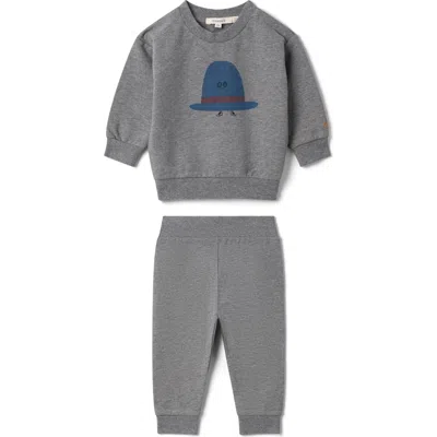 Fragile Kids'  2 Piece Hat Print Fleece Sweatshirt & Pants In Gray