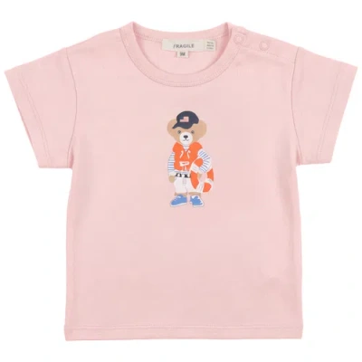Fragile Babies'  Bear Print Short Sleeve Top In Pink