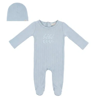 Fragile Babies'  Boy Lace Rib Romper With Matching Hat In Blue