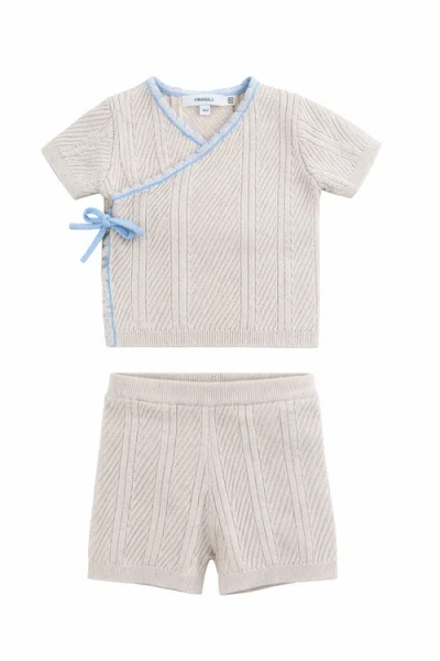 Fragile Babies'  Boy Lace Textured Knit Top And Short Set In Neutral