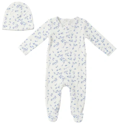 Fragile Babies'  Boy Leaves Print Romper Set With Hat In Blue