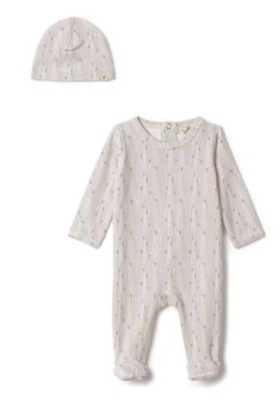 Fragile Babies'  Boy Line Print Romper With Matching Hat In Neutral
