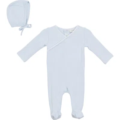 Fragile Babies'  Boy Rib Modal 2 Piece Romper Set With Contrast Trim Bonnet In Blue