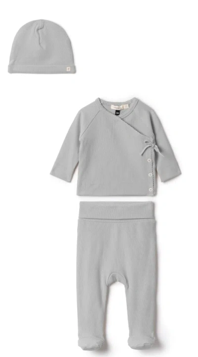 Fragile Babies'  Boy Ribbed Wrap Long Sleeve Top, Leggings And Hat Set In White