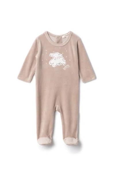 Fragile Babies'  Boy Sheep Print Velour Romper In Pink