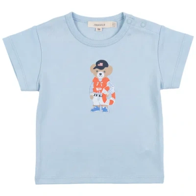 Fragile Kids'  Cotton Short Sleeve Bear Print Tshirt In Blue