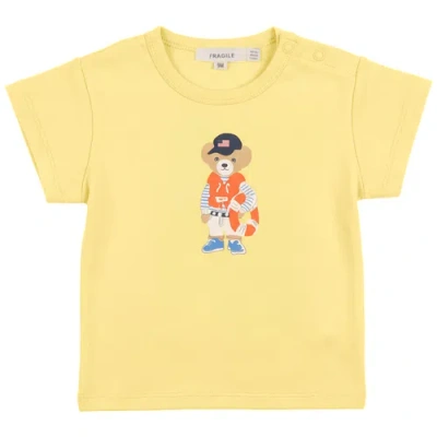 Fragile Kids'  Cotton Short Sleeve Bear Print Tshirt In Yellow