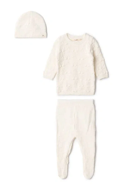 Fragile Babies'  Embossed Cherry Long Sleeve Top, Leggings And Hat Set In Neutral