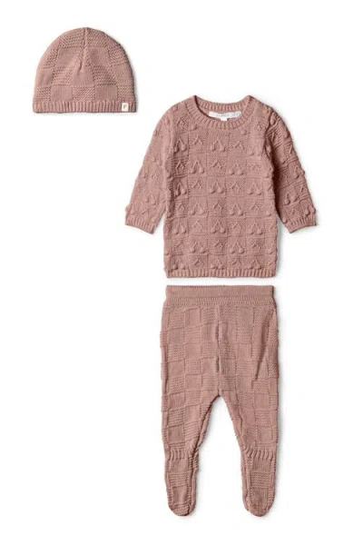 Fragile Babies'  Embossed Cherry Long Sleeve Top, Leggings And Hat Set In Pink