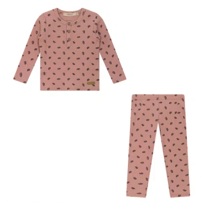 Fragile Kids'  Feather Print Knit 2 Piece Long Sleeve Top And Pants Set In Pink