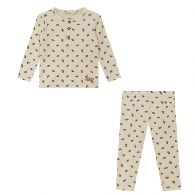 Fragile Kids'  Feather Print Knit 2 Piece Long Sleeve Top And Pants Set In White