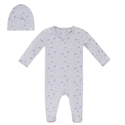 Fragile Babies'  Floral Print Romper With Hat In Blue