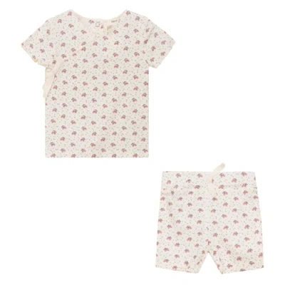 Fragile Kids'  Fruit Print 2 Piece Short Sleeve Top And Shorts Set In White
