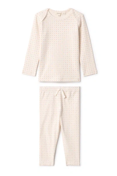 Fragile Babies'  Girl 2 Piece Ribbed Square Print Top And Pants Set In Neutral