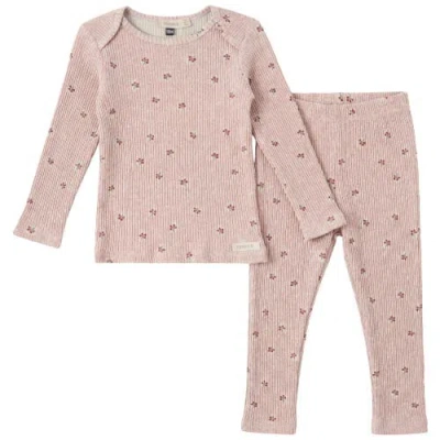Fragile Kids'  Girl Allover Cherry Print Two Piece Long Sleeve Top And Matching Pants Set In Pink