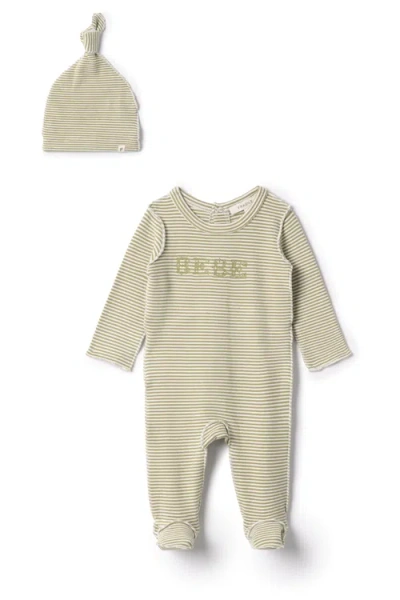 Fragile Babies'  Girl Bebe Embroidered Brushed Romper And Hat In Green