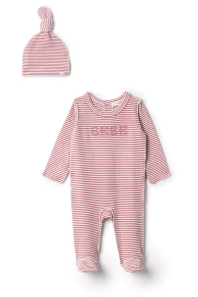 Fragile Babies'  Girl Bebe Embroidered Brushed Romper And Hat In Pink