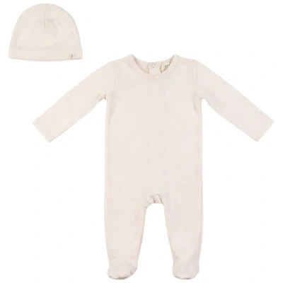 Fragile Babies'  Girl Cotton Floral Romper With Matching Hat In Neutral