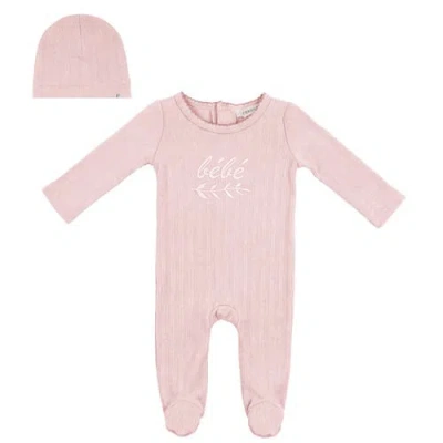Fragile Babies'  Girl Lace Rib Romper With Matching Hat In Pink