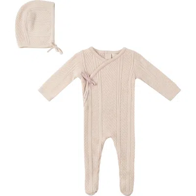 Fragile Babies'  Girl Lace Textured Cotton Wrap Romper With Bonnet In Pink