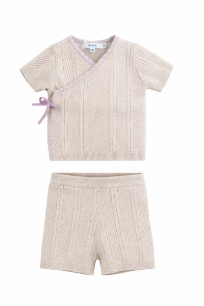 Fragile Babies'  Girl Lace Textured Knit Top And Short Set In Pink