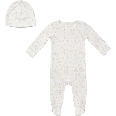 Fragile Babies'  Girl Leaves Print Romper Set With Hat In White