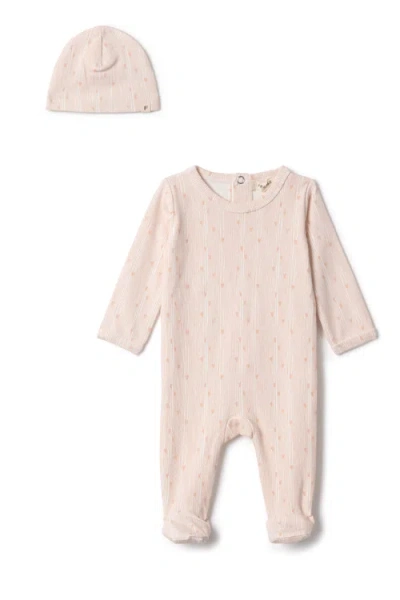 Fragile Babies'  Girl Line Print Romper With Matching Hat In Pink