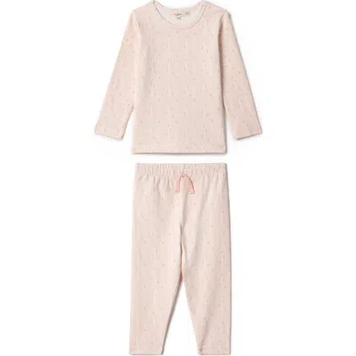 Fragile Kids'  Girl Line Print Two Piece Long Sleeve Top And Pants Set In Pink