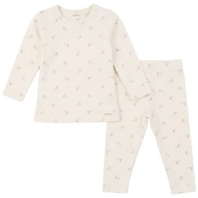 Fragile Babies'  Girl Organic Printed Two Piece Long Sleeve Top And Pants Set In Neutral